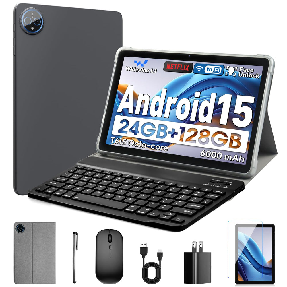 Aobante 10-inch tablet front view, gray, ideal for daily media.