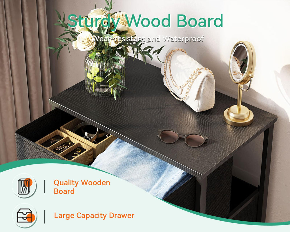 AODK dresser compact bedroom setup shows efficient storage solutions.