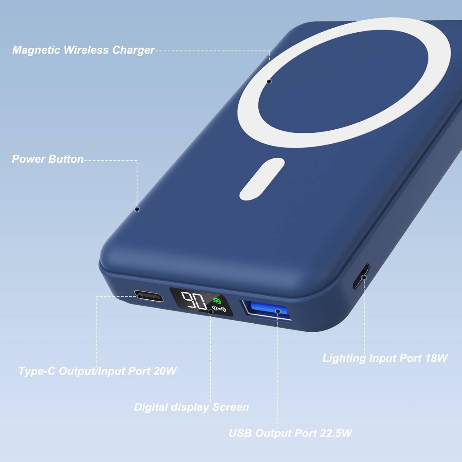 AOGUERBE 10000mAh magnetic power bank with LED display keeps you informed while charging