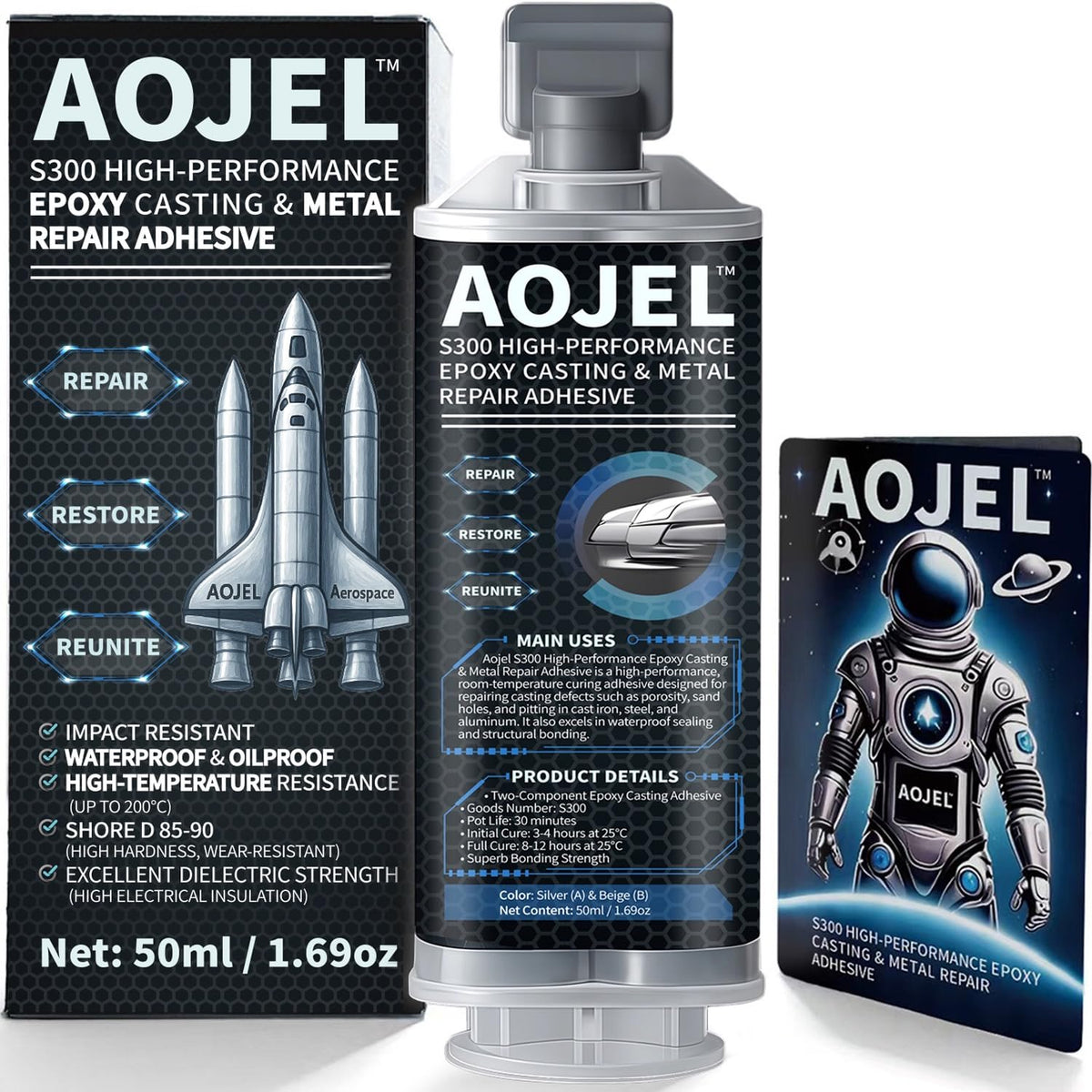 AOJEL 2-Part Structural Epoxy bottle for metal repair enables strong, lasting fixes.