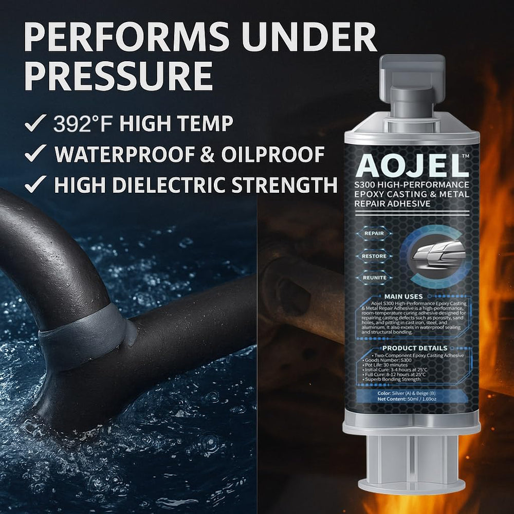 AOJEL epoxy cures into a rock-hard bond suitable for structural repairs.