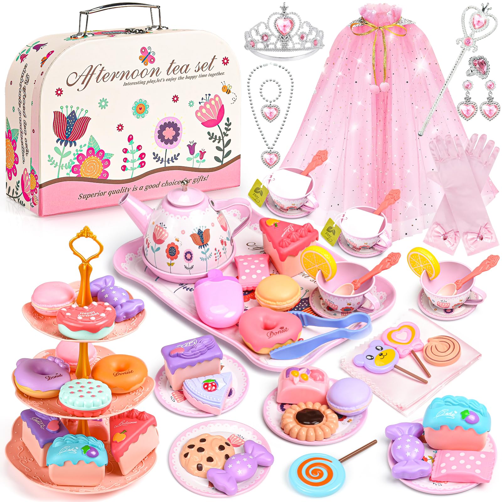 Aojieni 63-piece tea party set featuring teapot and accessories for imaginative play