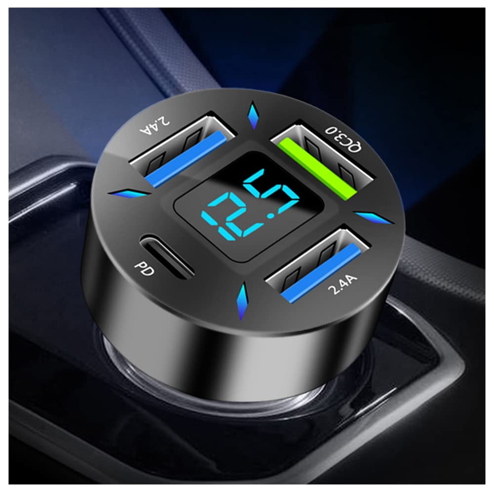 Aokdom 66W car charger with LED digital display for real-time battery monitoring