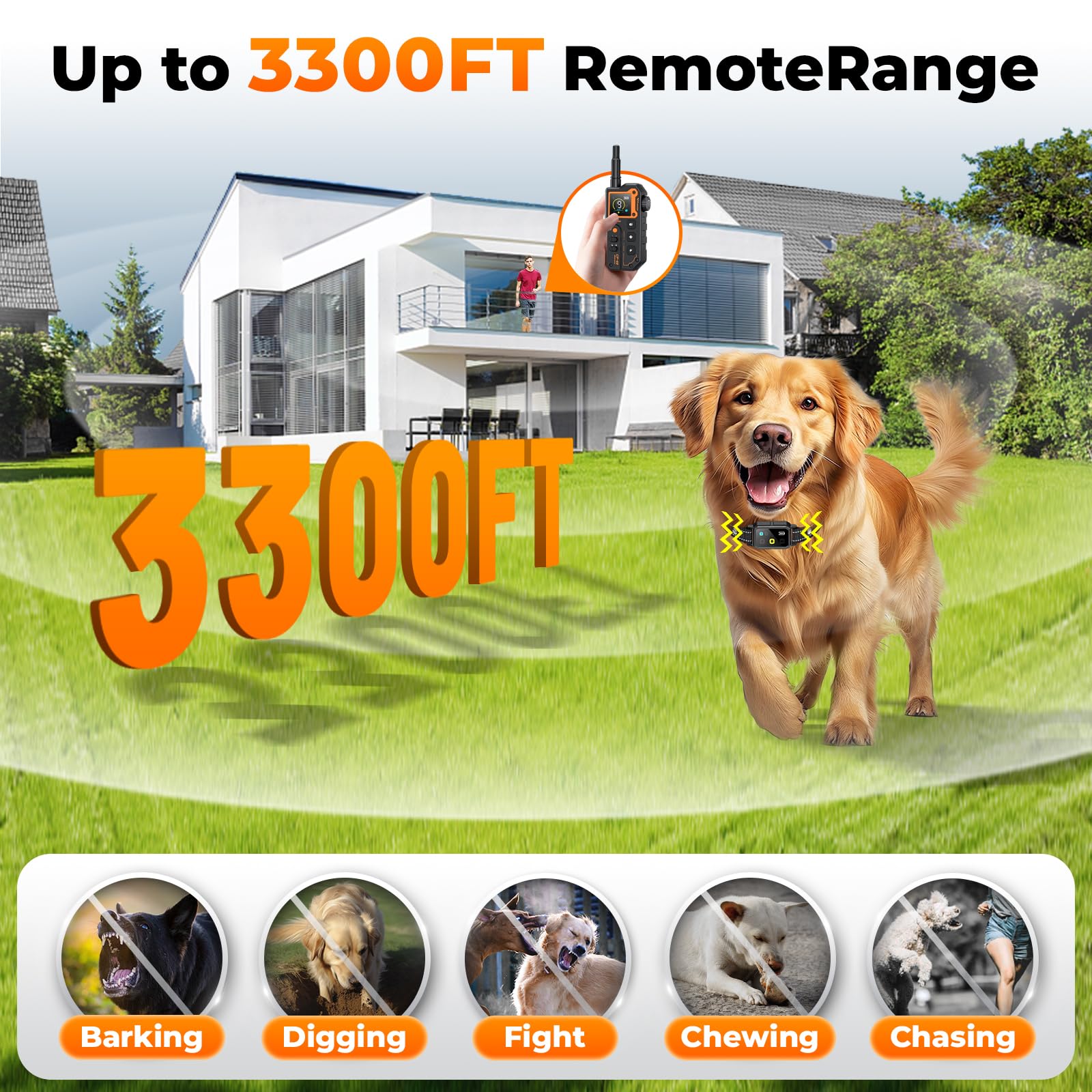 Aolulf dog collar displaying beep, vibration, and safe shock training modes.