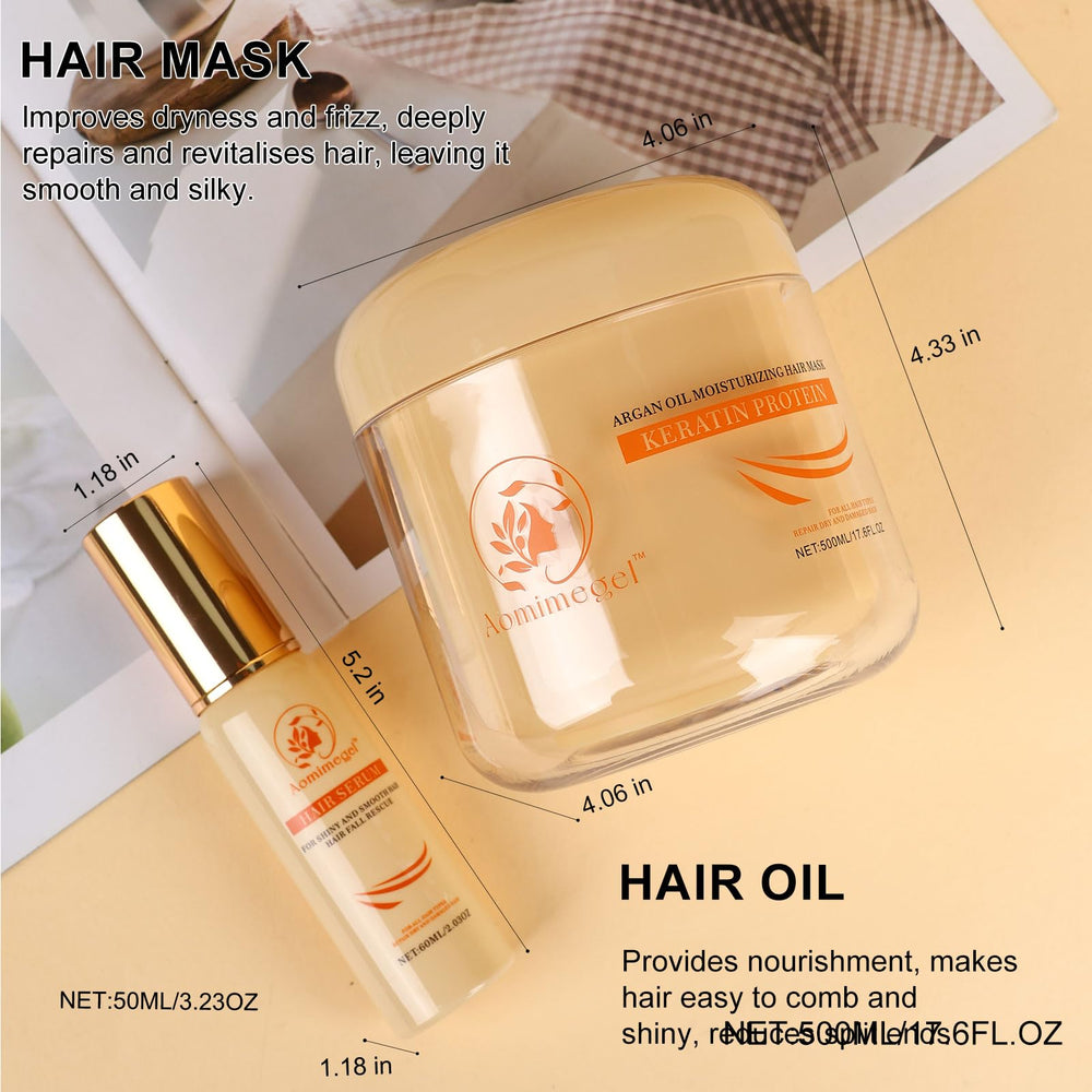 Set bottles of Aomimegel hair mask shown as a complete care system.