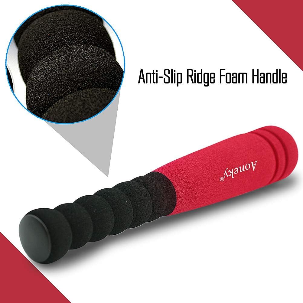 Aoneky mini baseball bat in kid hands red demonstrates easy grip and swing.