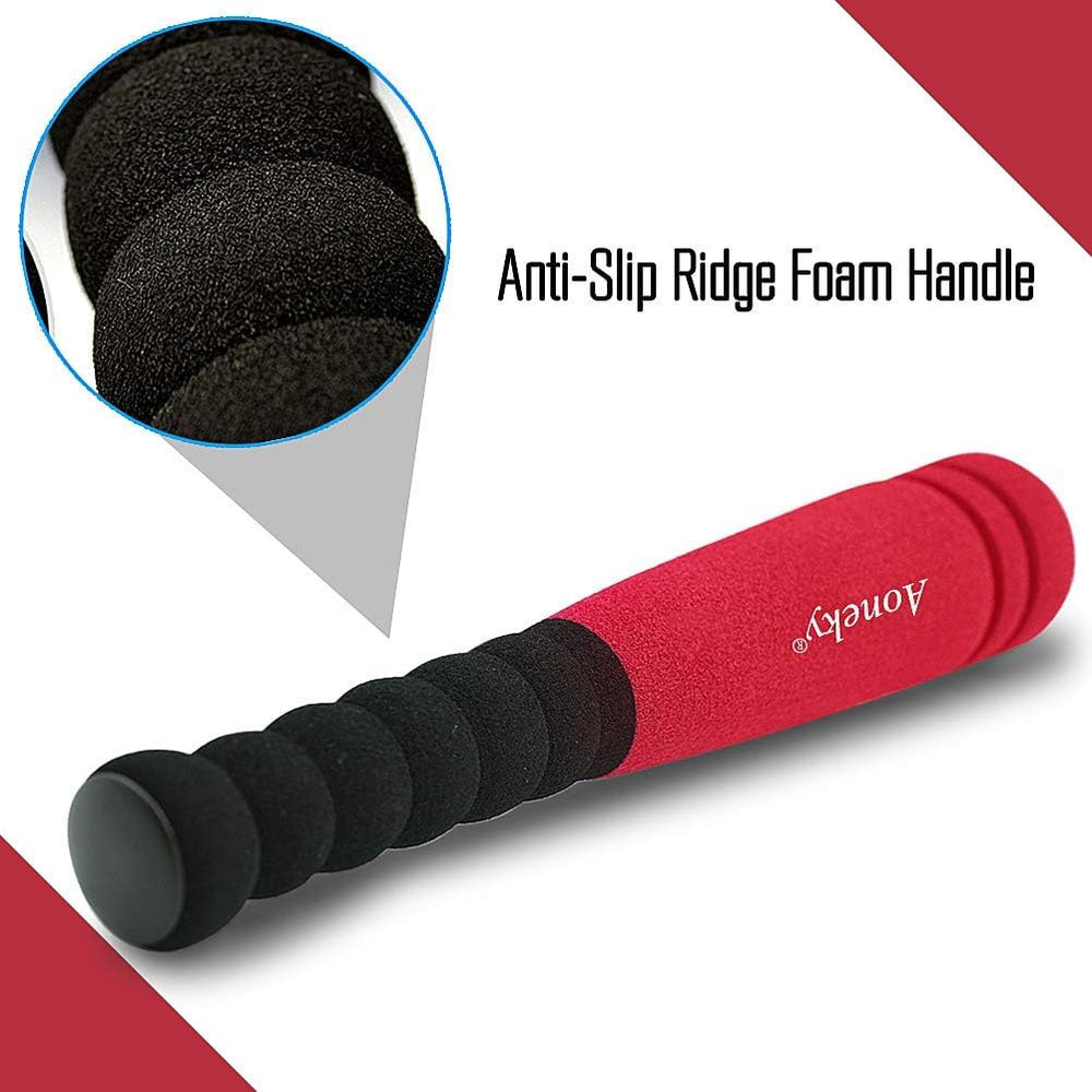 Aoneky mini baseball bat in kid hands red demonstrates easy grip and swing.