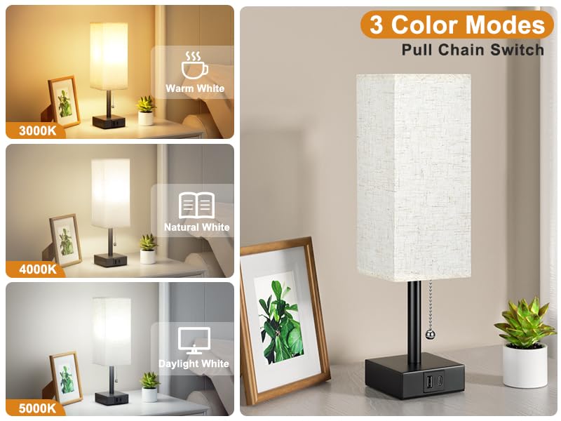 aooshine lamp with USB-C and USB-A ports for nighttime device charging.