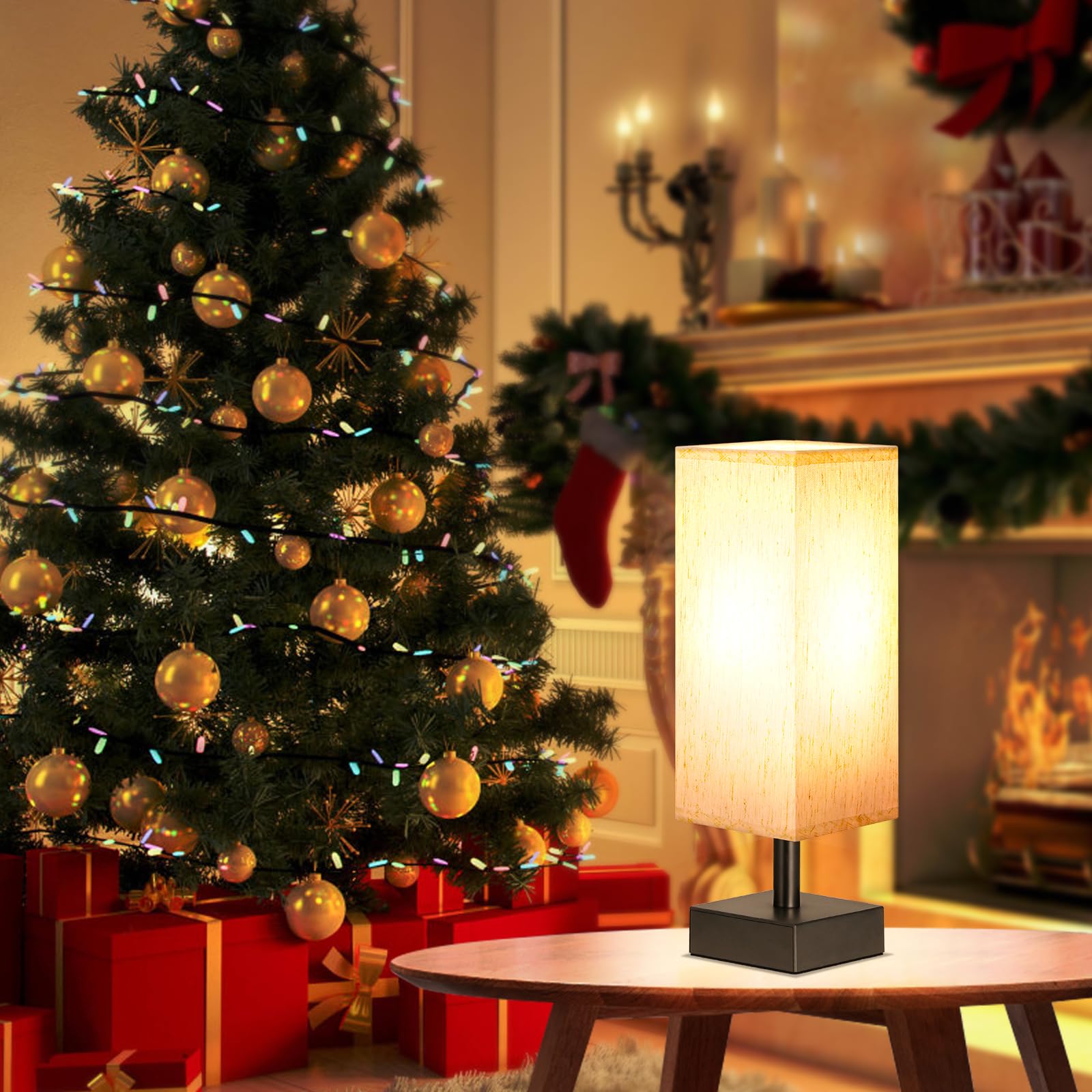 Aooshine square shade lamp creates comfortable glow for reading.