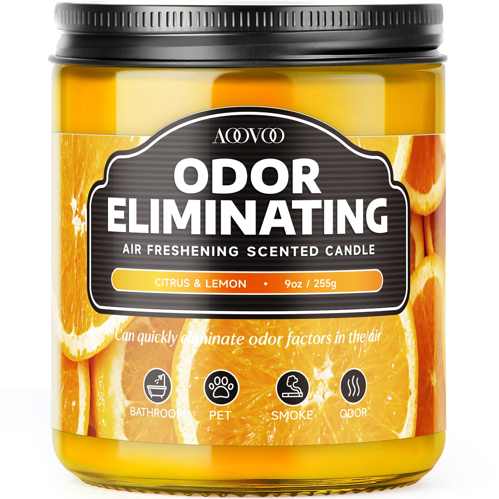 AOOVOO Citrus Lemon odor elimination candle burn close-up showing fragrance release.