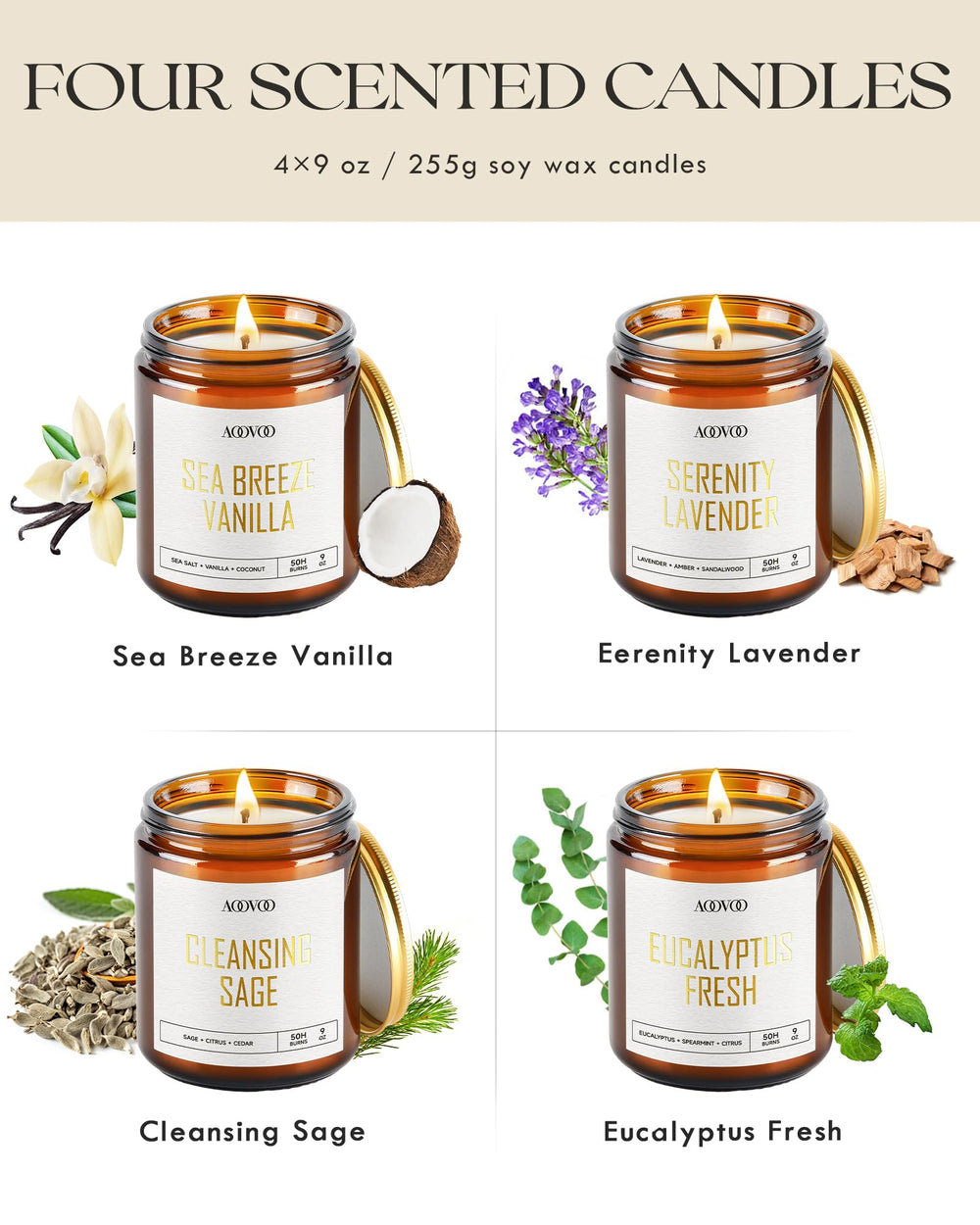 AOOVOO Eucalyptus Fresh candle jar evokes refreshing focus.