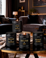 AOOVOO mahogany teakwood candle in black jar enhances cozy spaces.