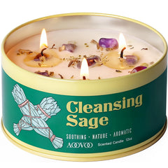 AOOVOO Sage Candle with crystals inside creates a calming meditation centerpiece.