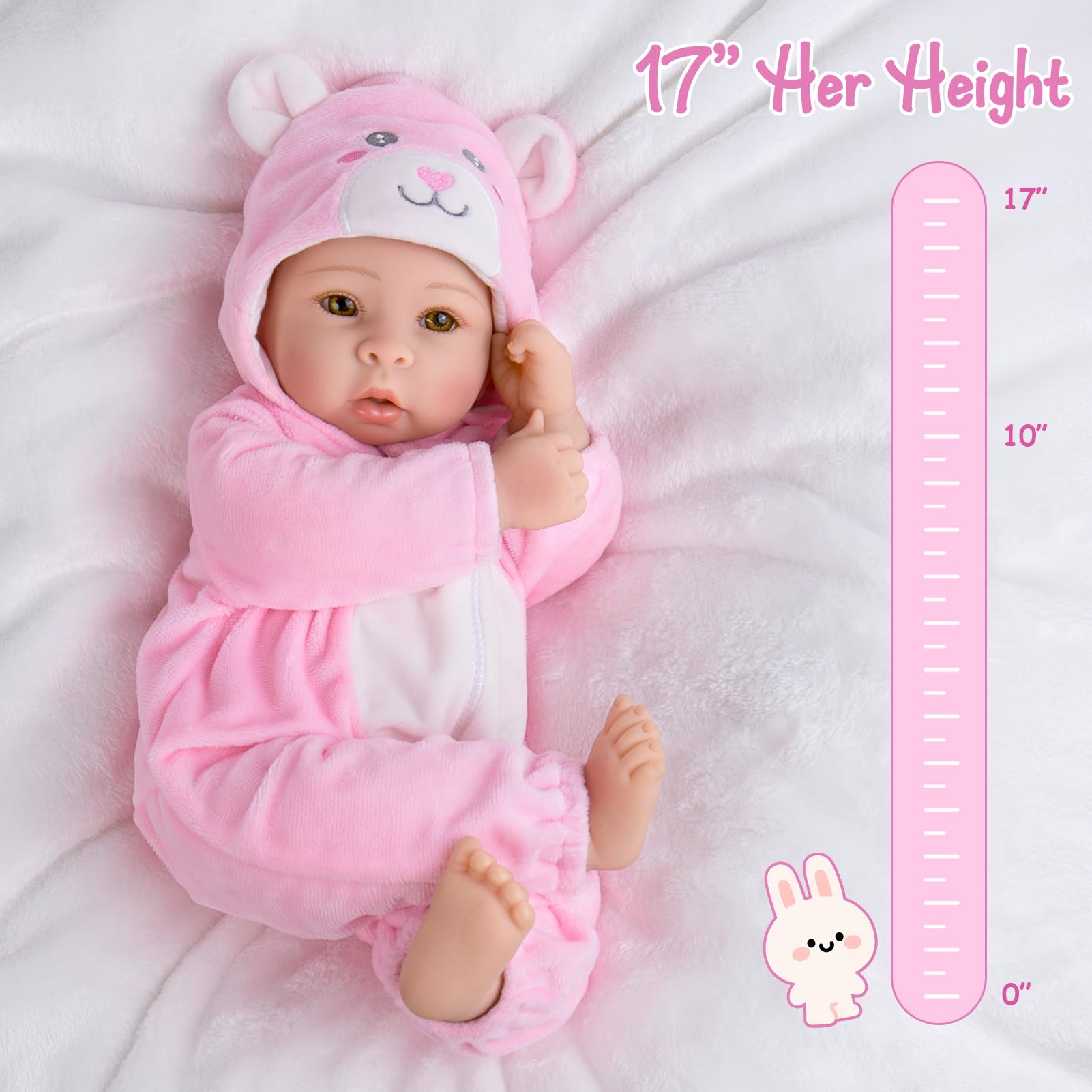 Aori Baby Doll full gift set includes feeding items for complete playtime.