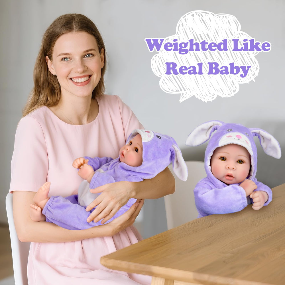 Aori Real Baby Doll's 17-inch form with cloth limbs makes cuddling easy and portable.