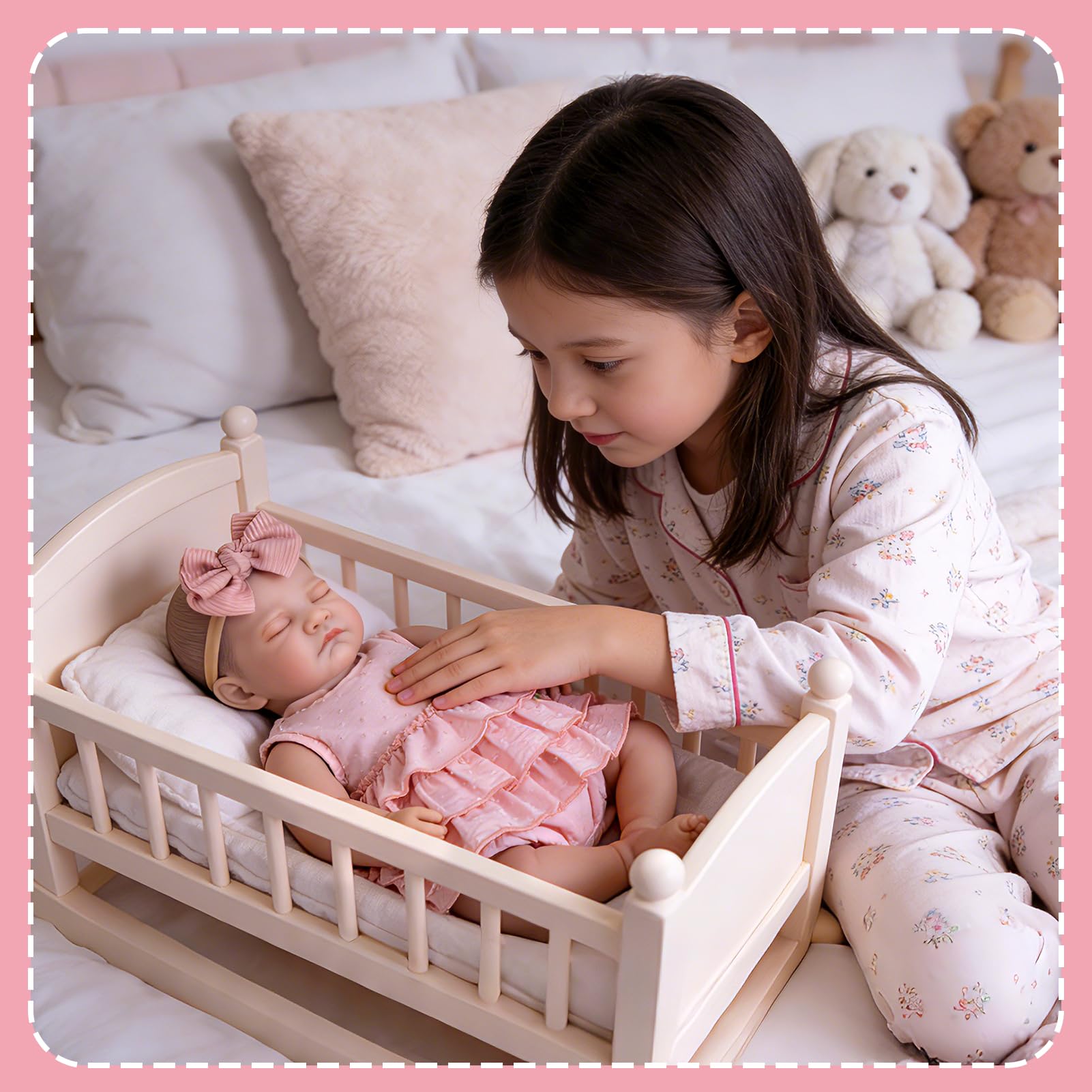 Aori Reborn Baby Doll 20in cloth body with poseable limbs for easy posing.