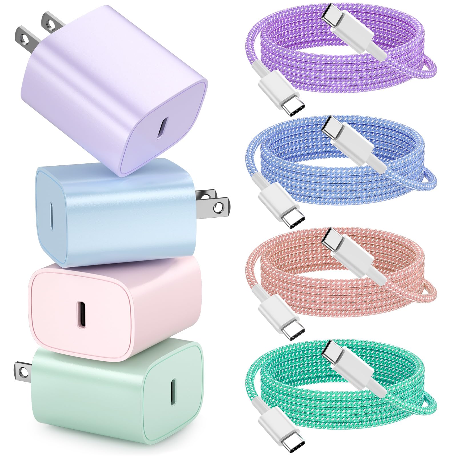 Aorle 4-pack 20W USB-C wall charger powers iPhone quickly and conserves space.