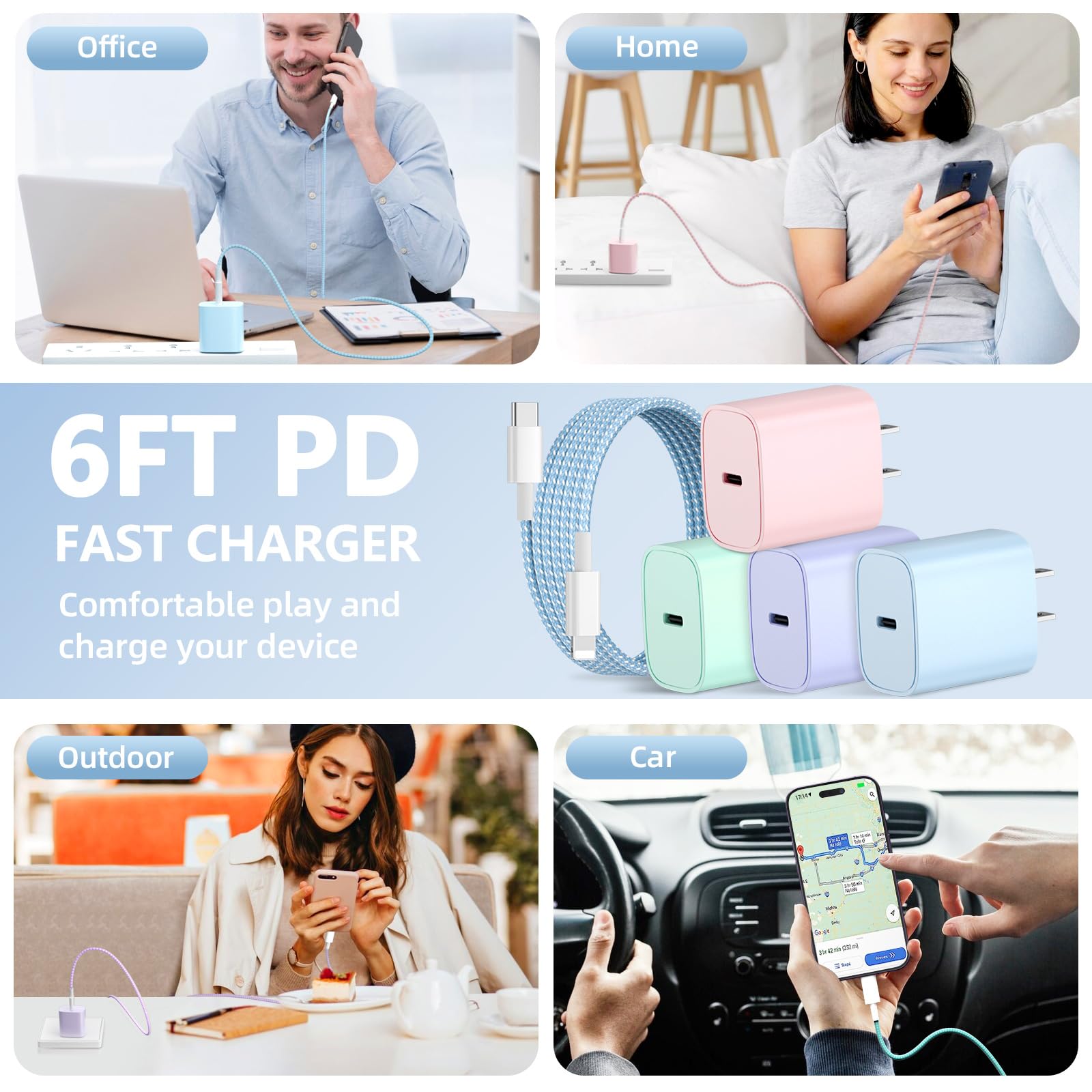 Aorle color pack chargers in pink green blue purple