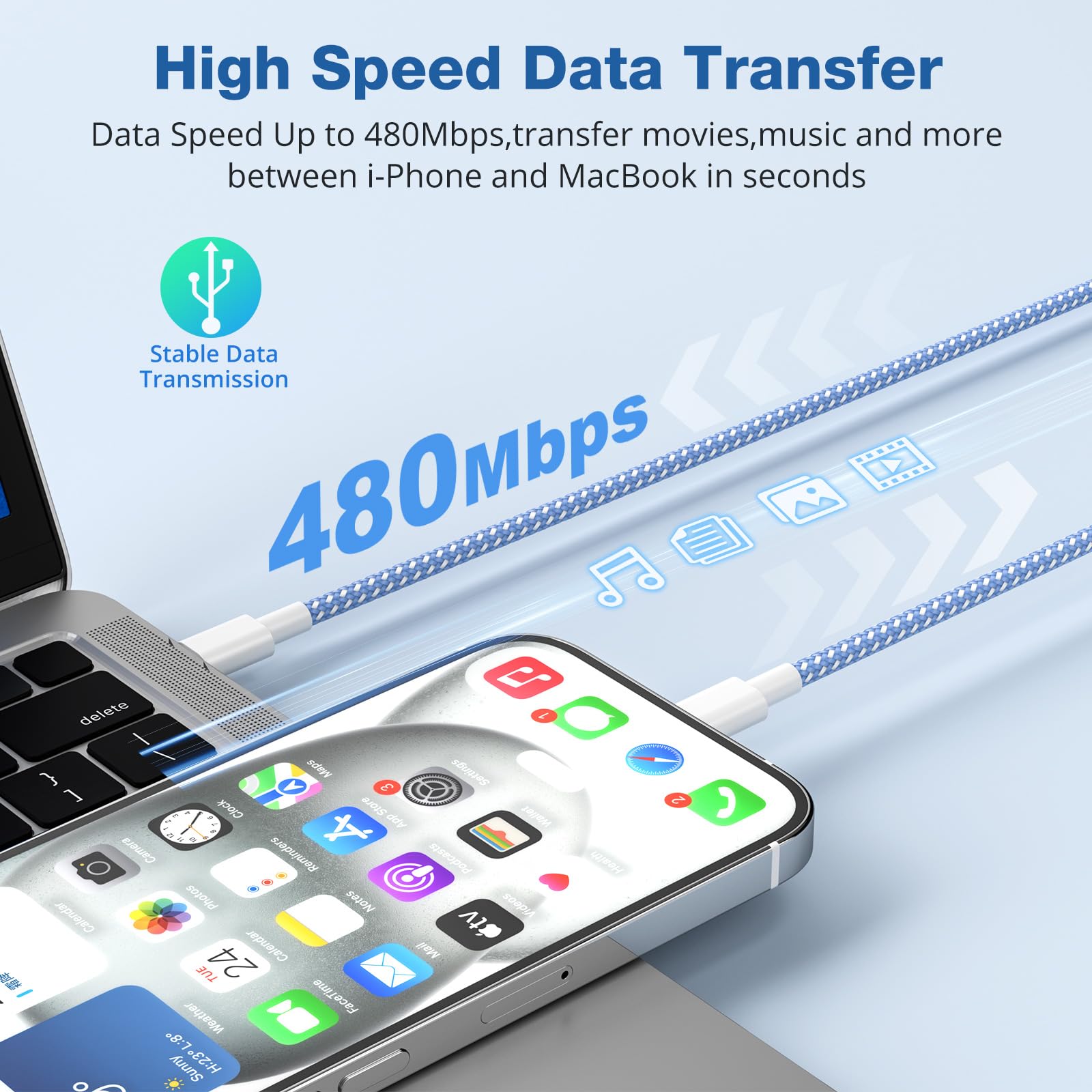 Aorle PD 3.0 fast charging cable supports quick data syncing.