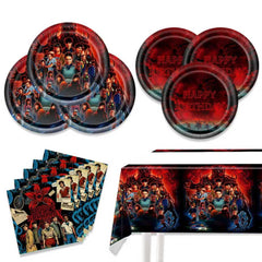 Aorsewynn Stranger Things plates set enhances party table décor.