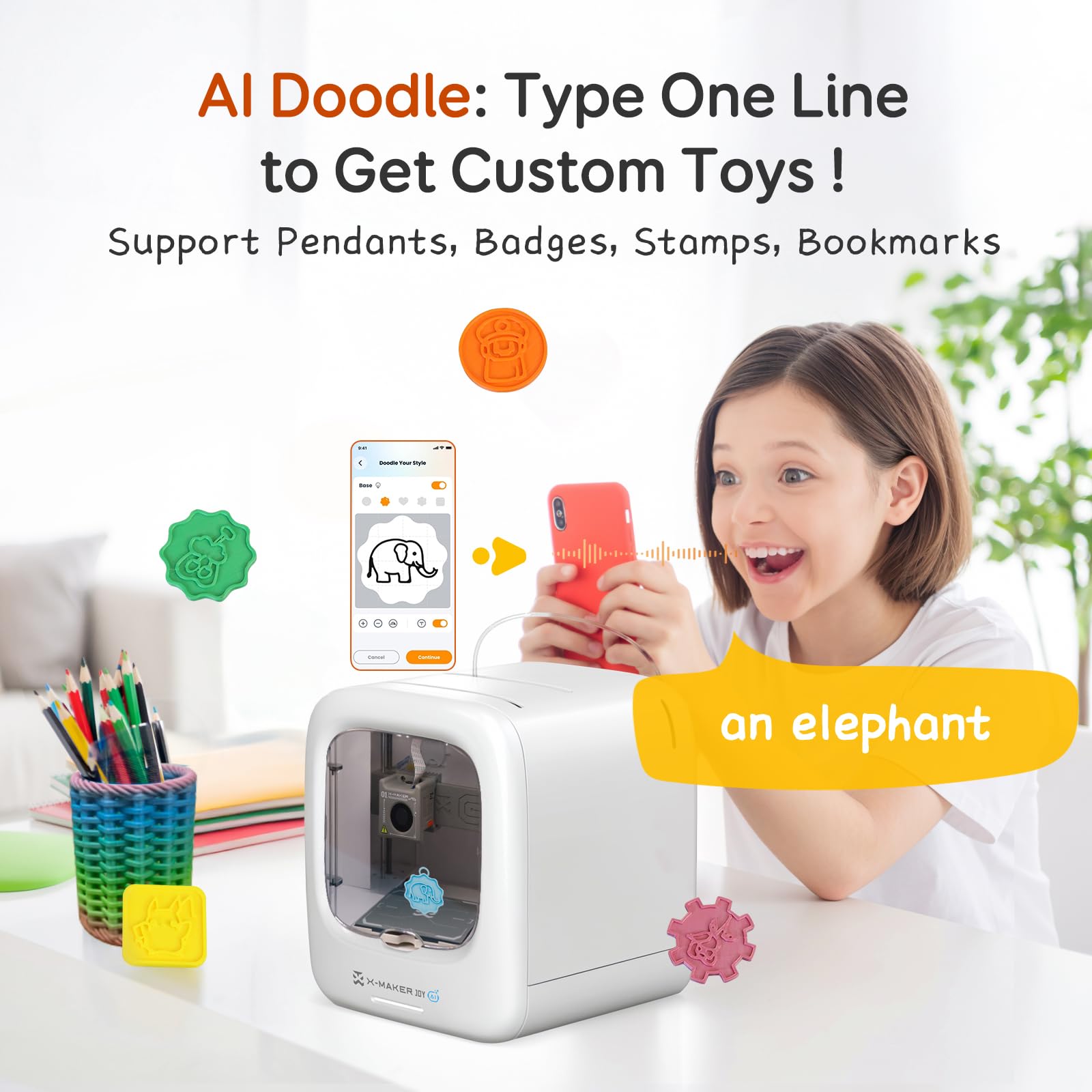 AOSEED X-MAKER JOY AI+ top view emphasizes compact footprint for home classrooms.