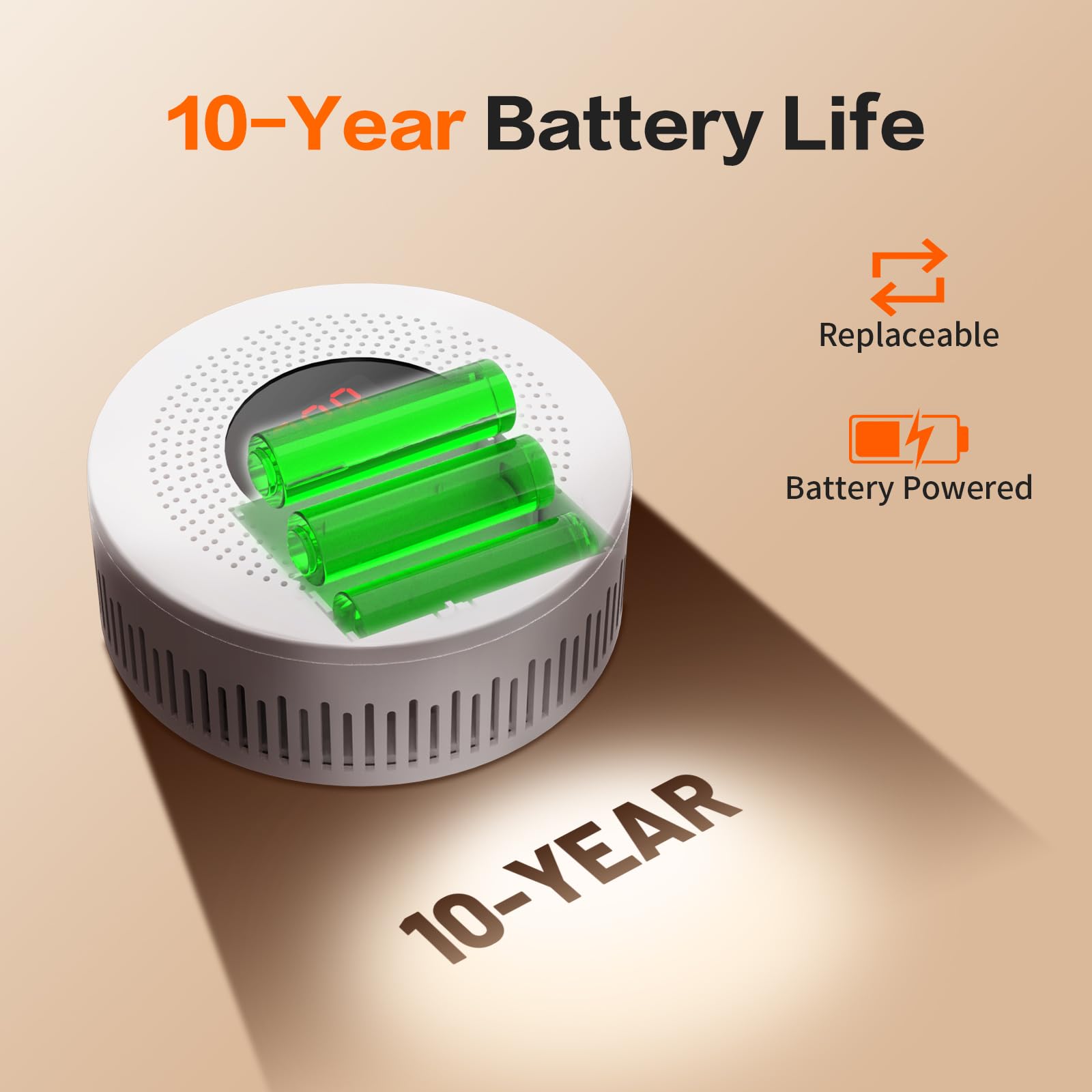 AOTIQUAL 3-in-1 detector battery compartment enables cordless operation.