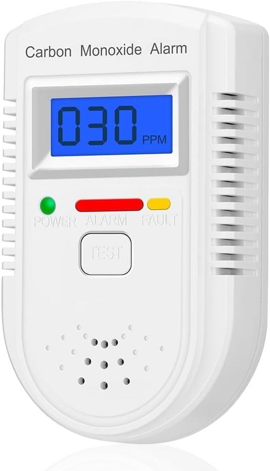 AOTIQUAL carbon monoxide detector with digital display shows real-time readings