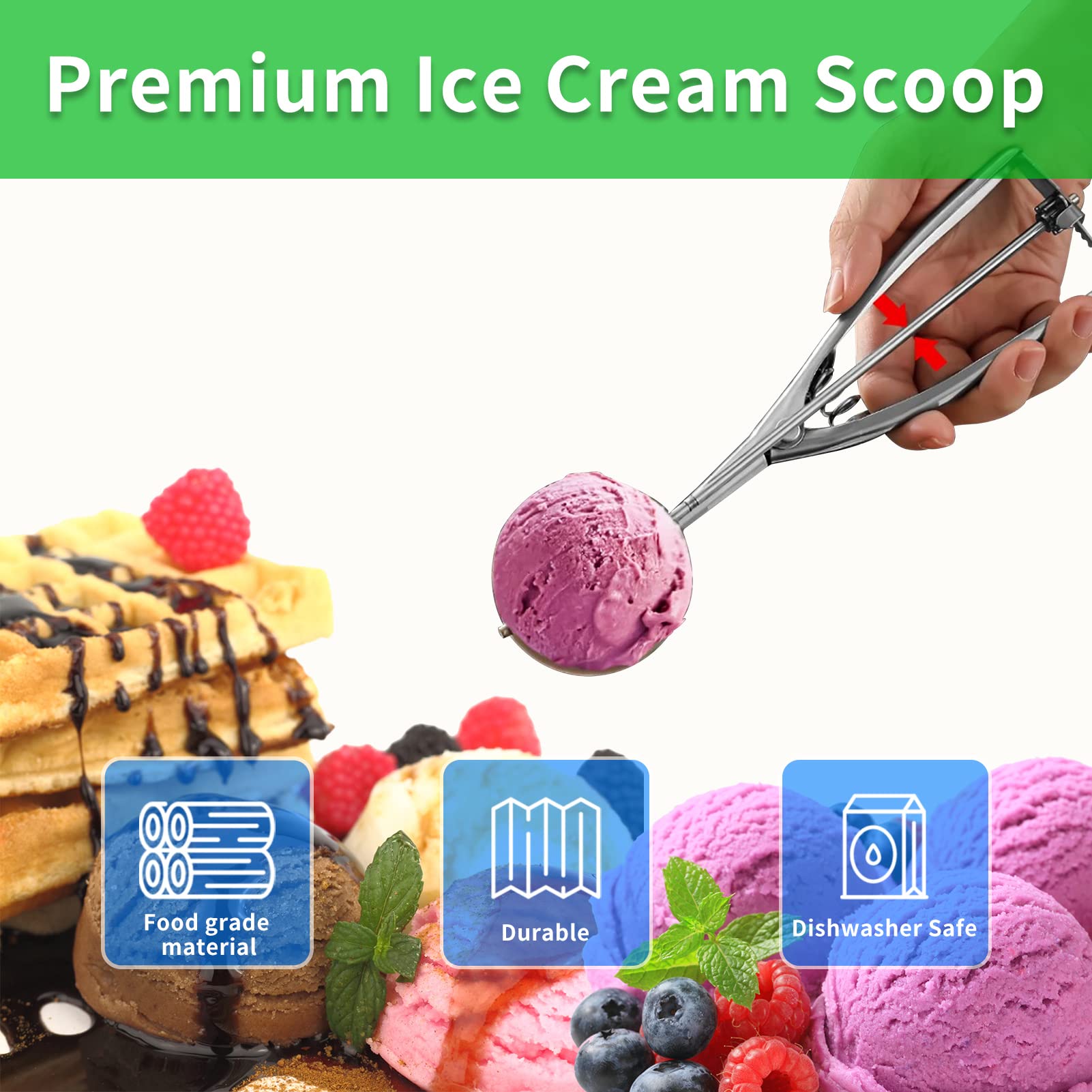 AOULELA multi-use scoops ideal for ice cream, cookies, and fruit.