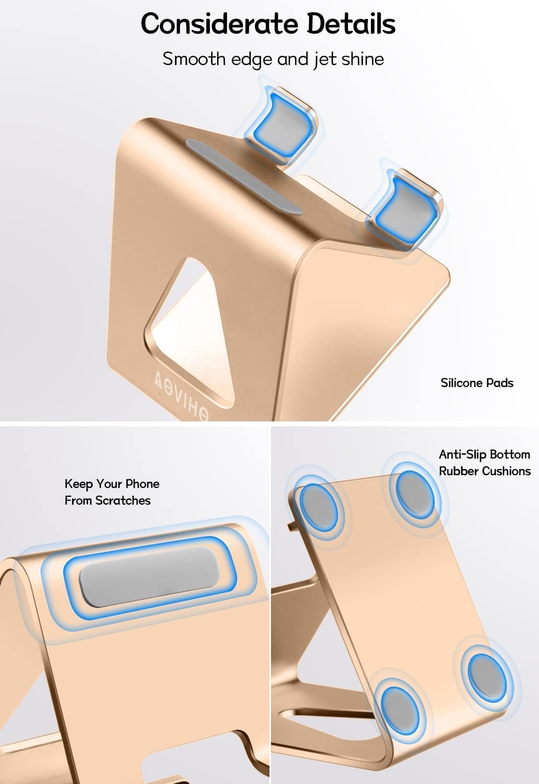 Aoviho Desk Phone Stand side view for hands-free viewing