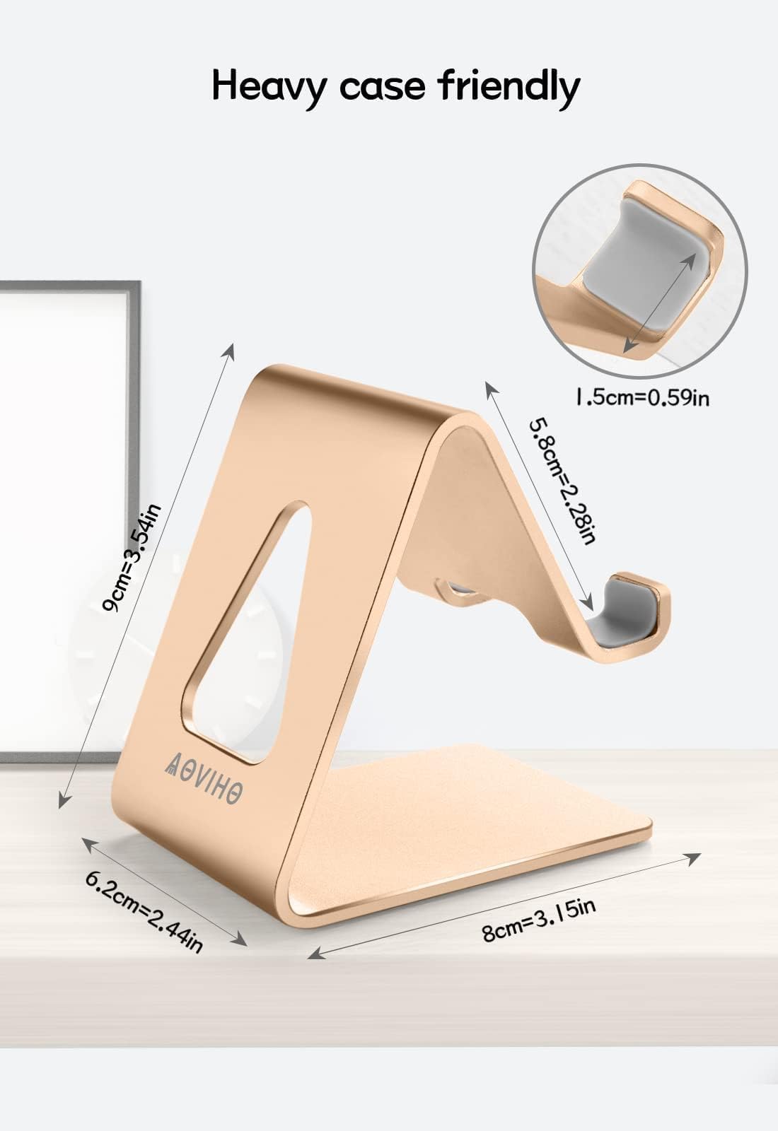 Aoviho Desk Phone Stand fits with phone cases for simple setup
