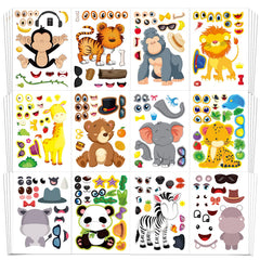 Aowplc Make-A-Face safari animal stickers with 12 animals for creative crafts