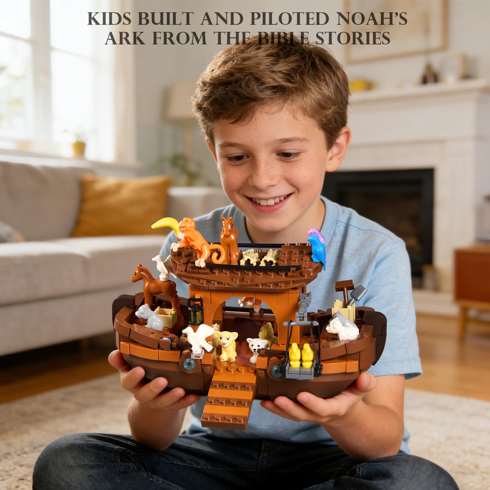 AOXEKBOLO Noah's Ark assembly process demonstrates easy block connectivity.
