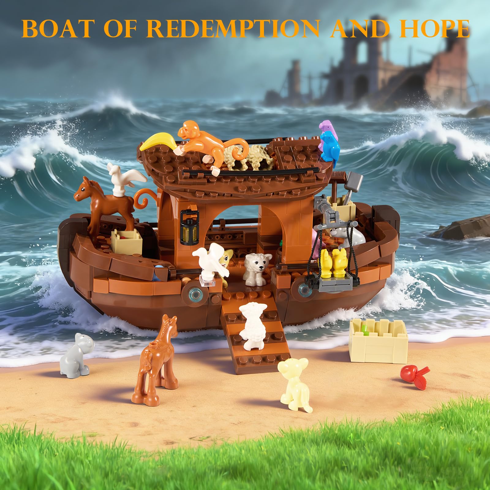 AOXEKBOLO Noah's Ark cabin interior reveals openable spaces for interactive storytelling.