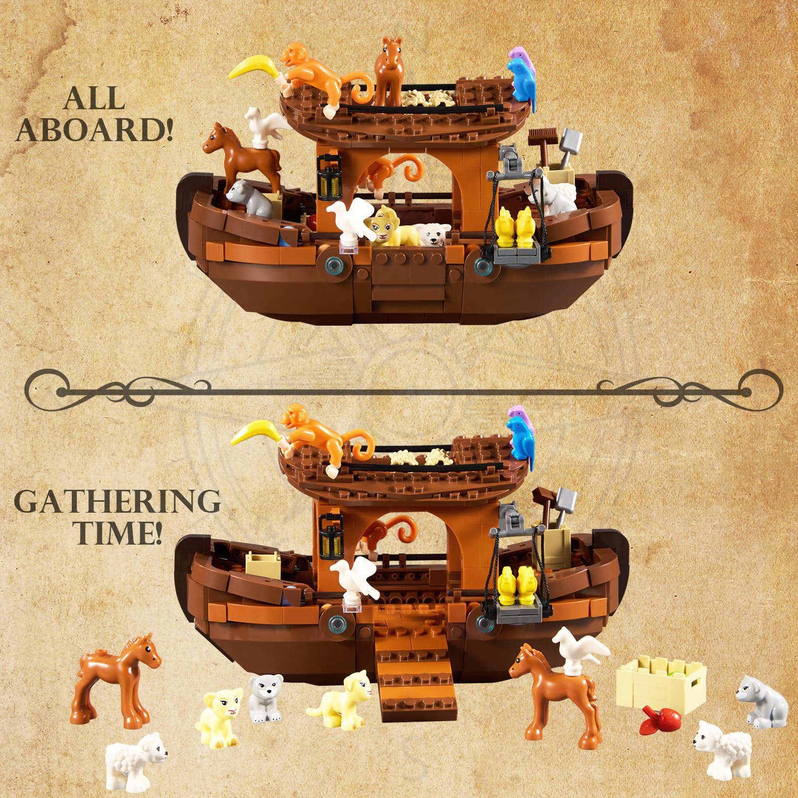 AOXEKBOLO Noah's Ark deck layout supports expandable play and scene-building.