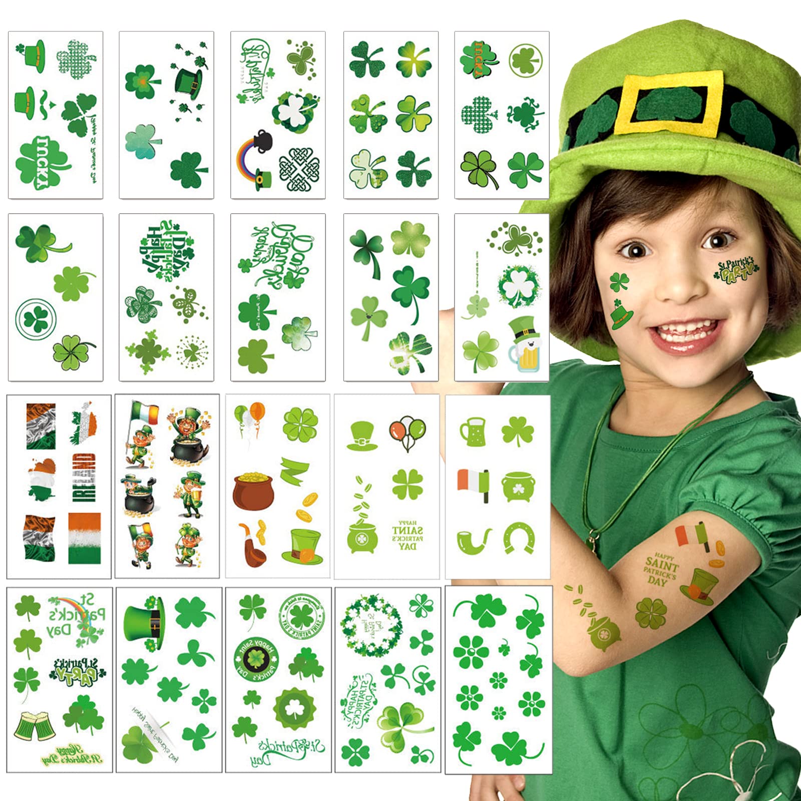 AOYOO Shamrock hat tattoo—vibrant design for St. Patrick's Day, kid-friendly and fun.