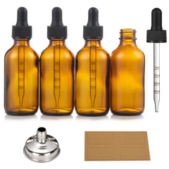 AOZITA 4-pack amber glass dropper bottles with precise 1ml droppers for easy dosing.