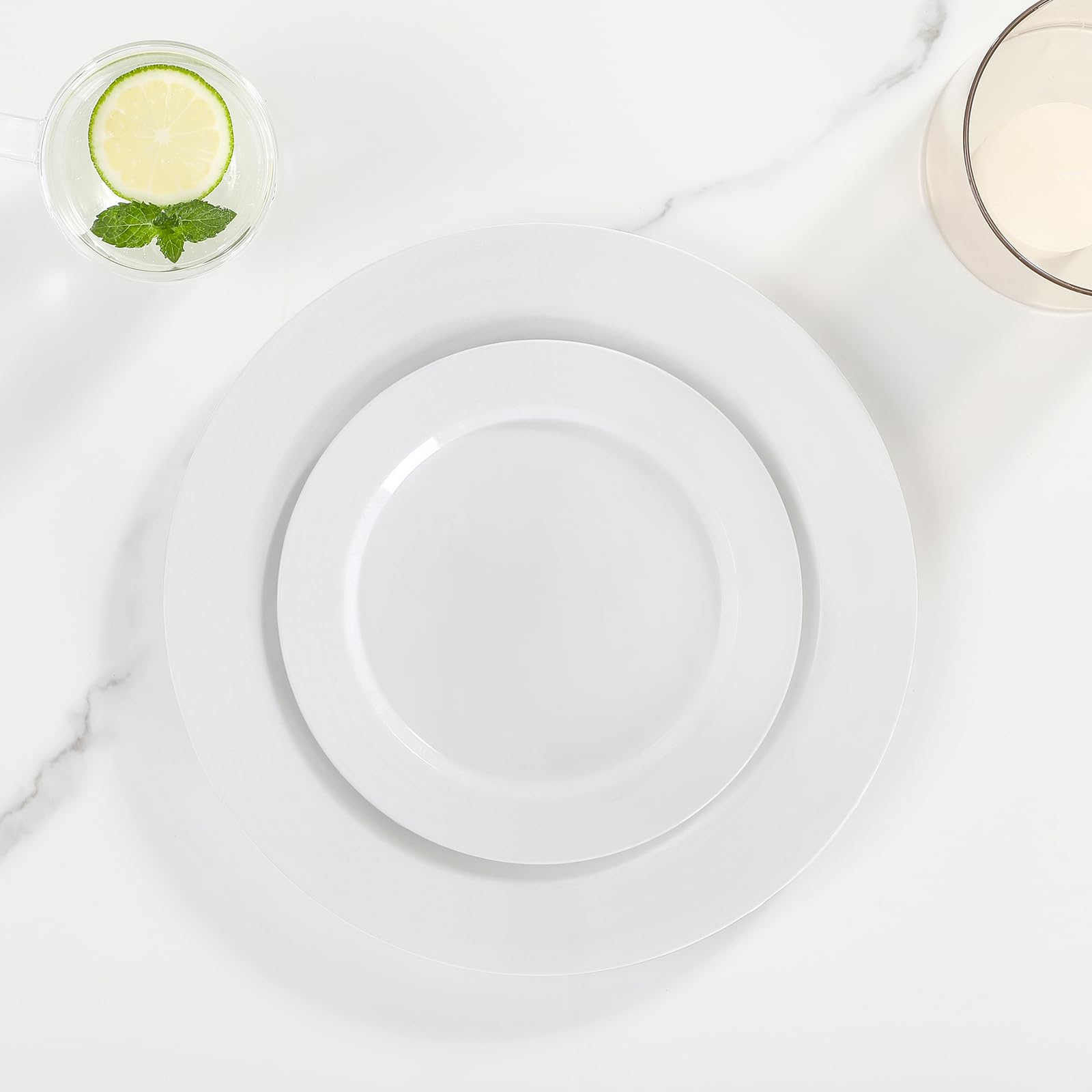 AOZITA stackable disposable plates shown in a tidy stack.