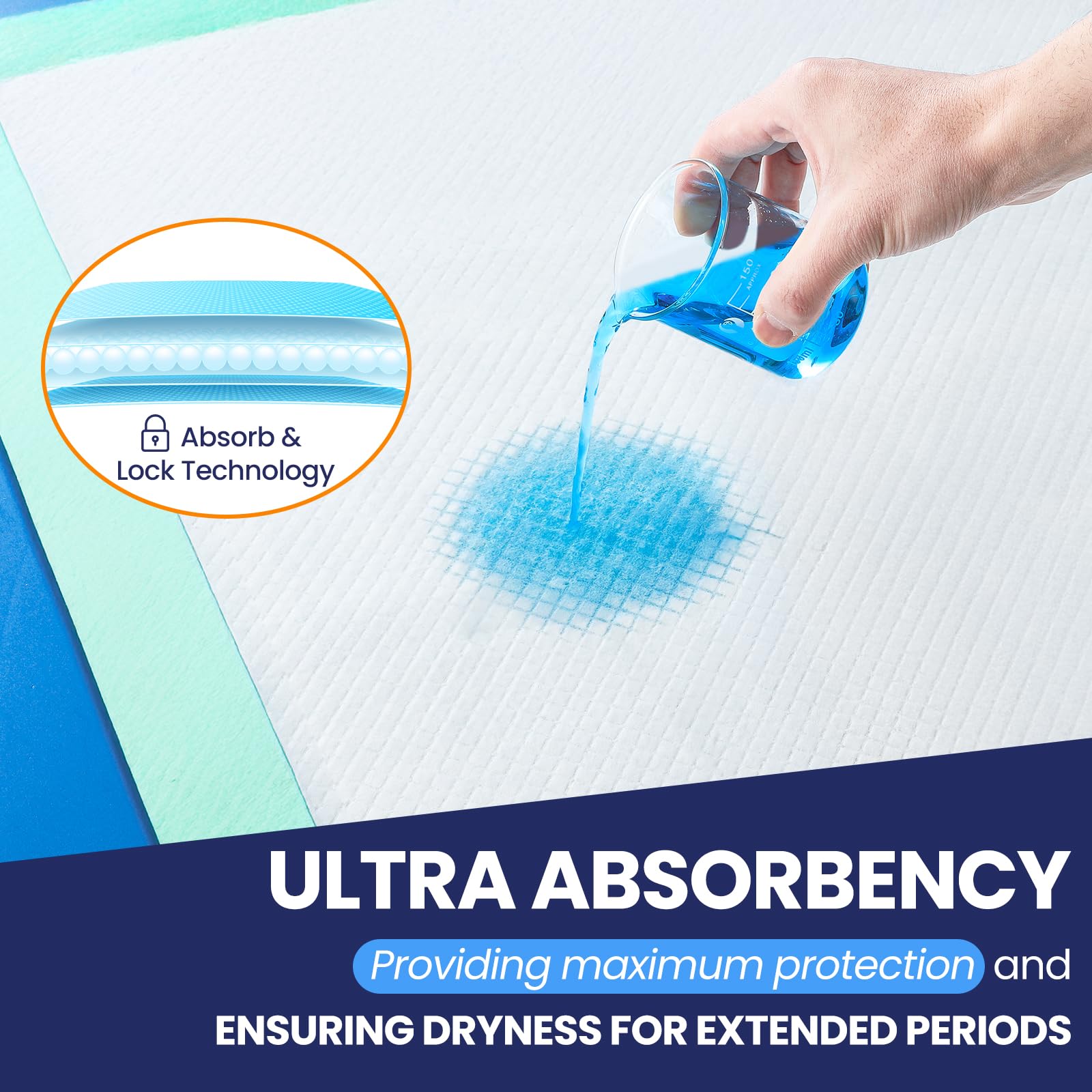 AOZITA underpads feature a waterproof back sheet guarding against leaks