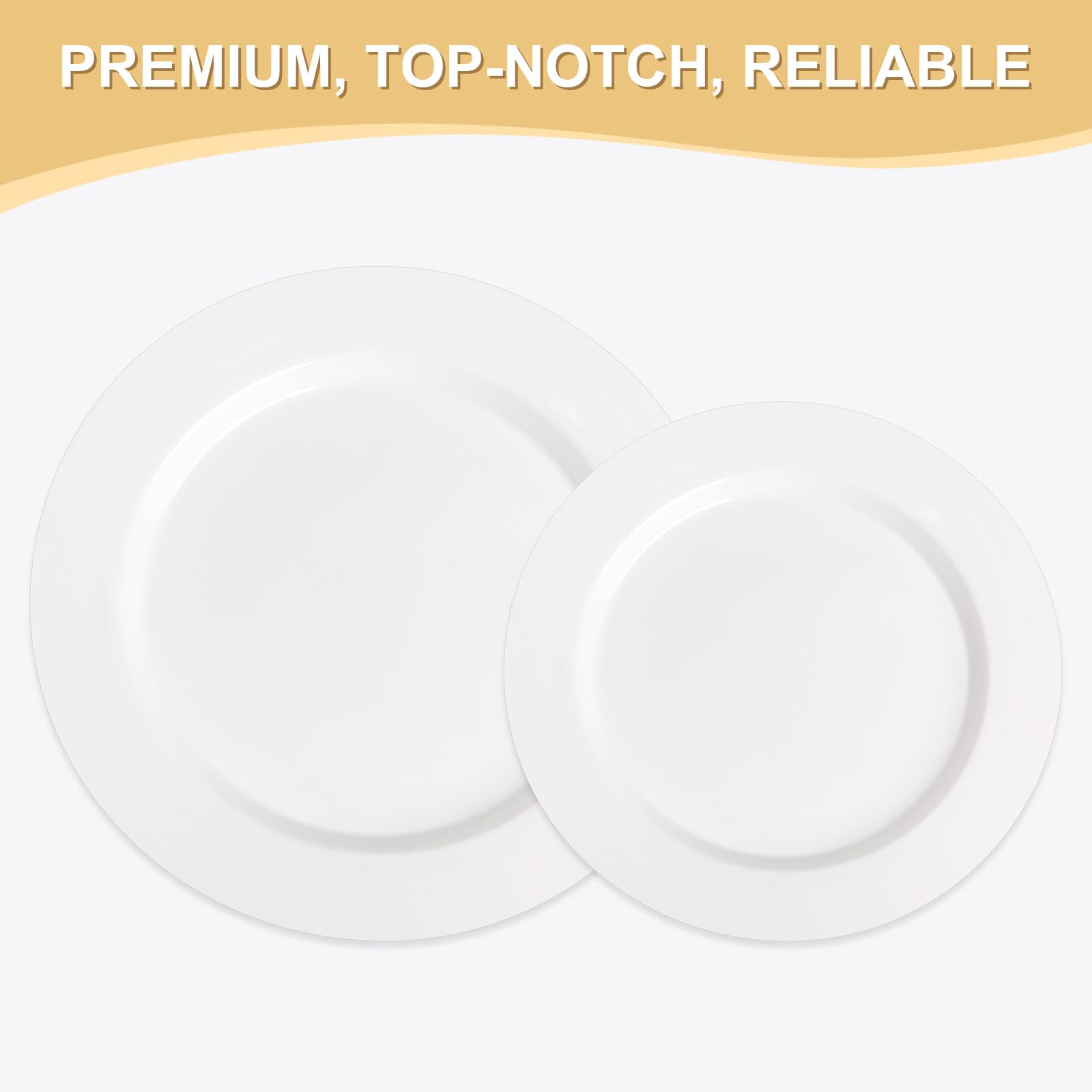 AOZITA white plastic salad and dessert plates, stackable for easy setup.