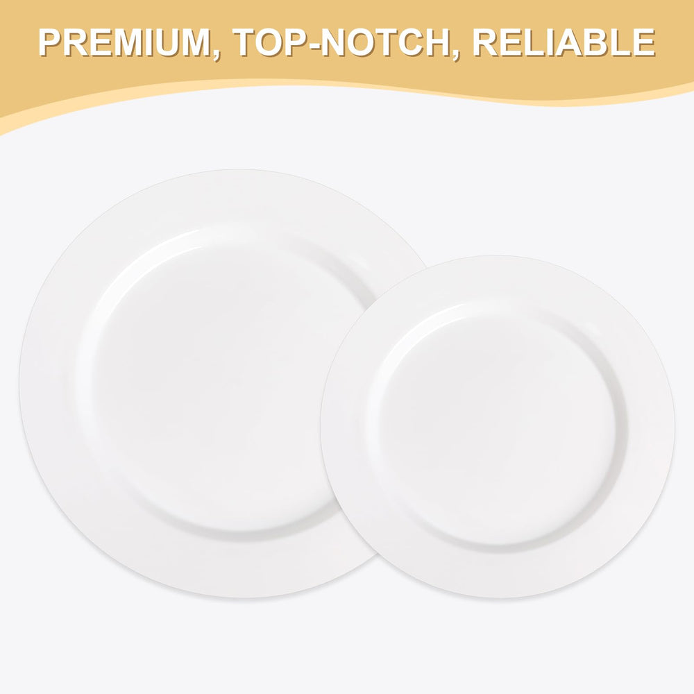 AOZITA white plastic salad and dessert plates, stackable for easy setup.