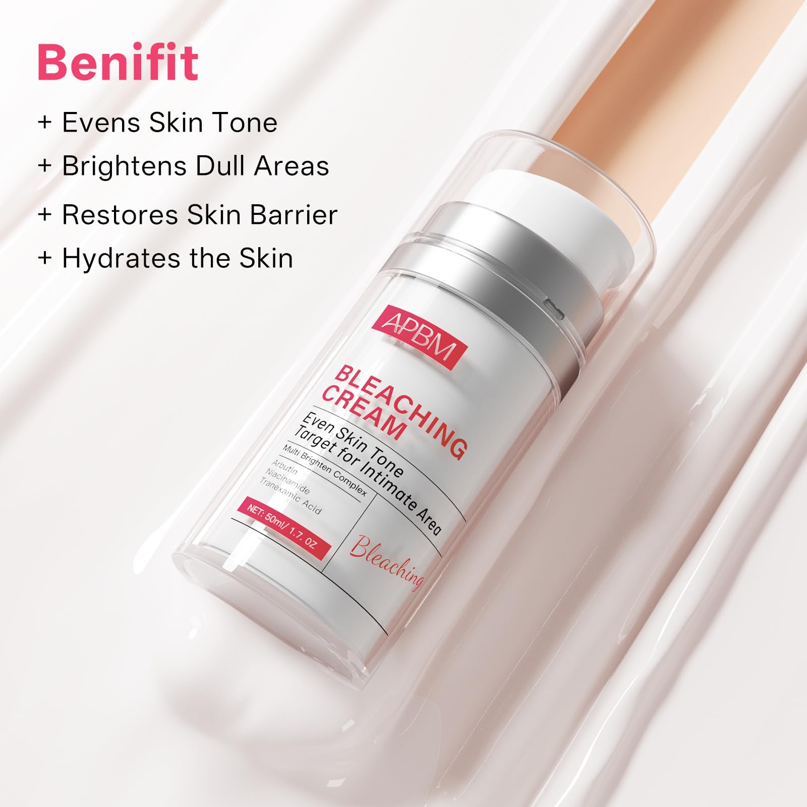 APBM Skin Lightening Cream on elbow area implying smooth, even skin
