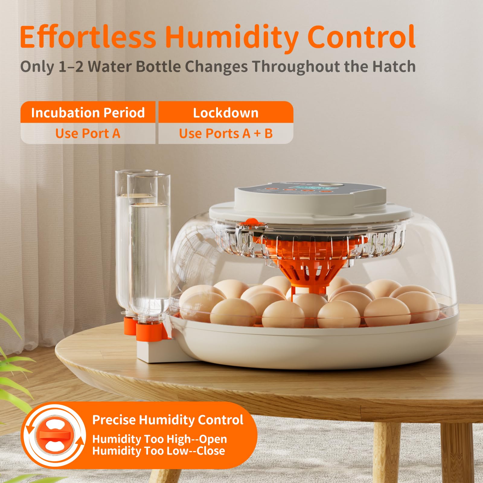 APDOE automatic water refill maintains steady humidity during incubation