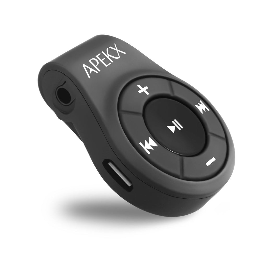 APEKX Clip Bluetooth adapter for headphones enabling wireless listening on the go.