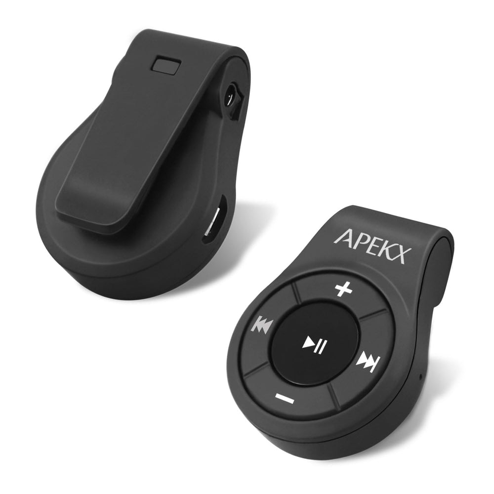 APEKX Clip Bluetooth adapter mic enables hands-free calls.