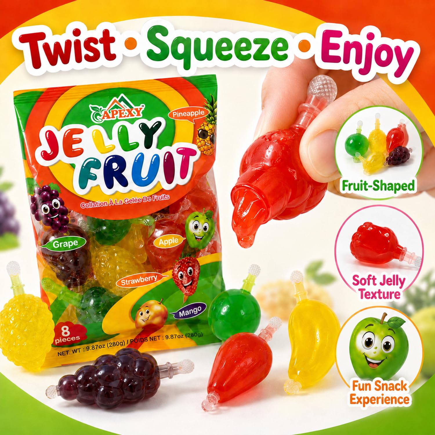 Apexy Jelly Fruit apple tangy fresh bite that kids enjoy.