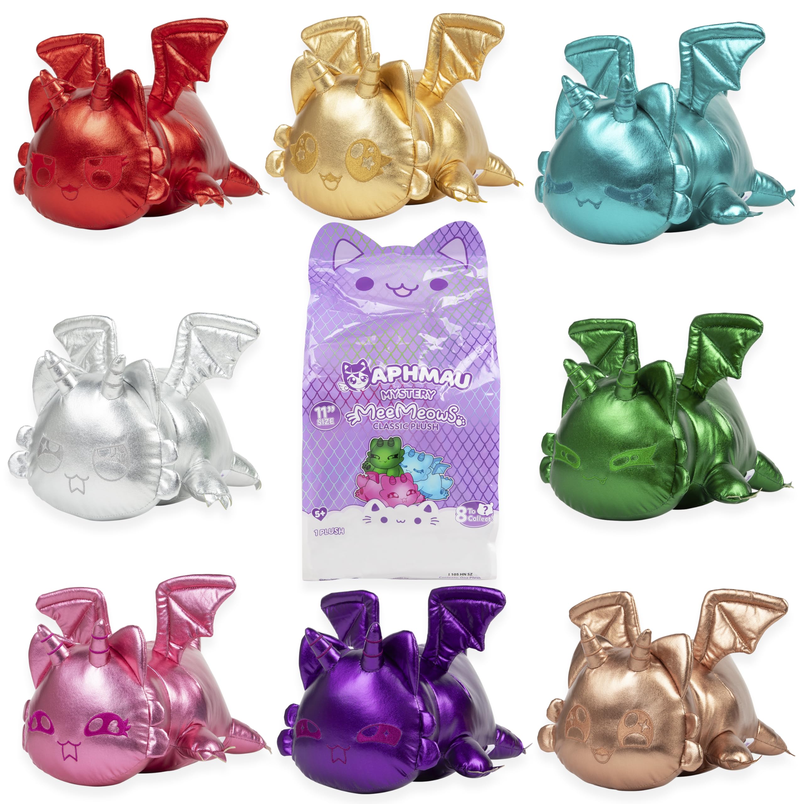 Aphmau MeeMeows jade dragon plush showcases vibrant green sheen for shelf display.