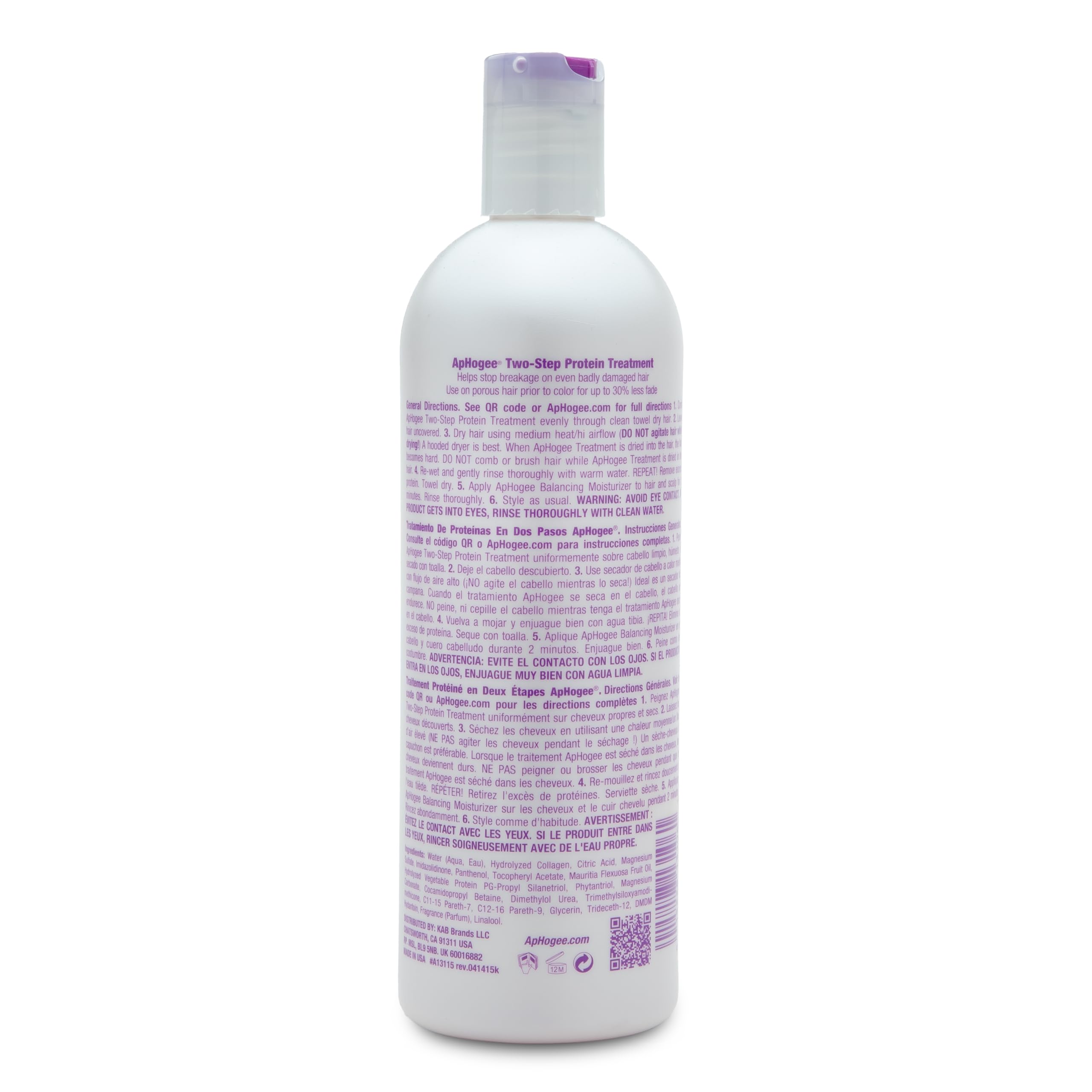 Aphogee label detail showing clear ingredients and care benefits for color-treated hair.