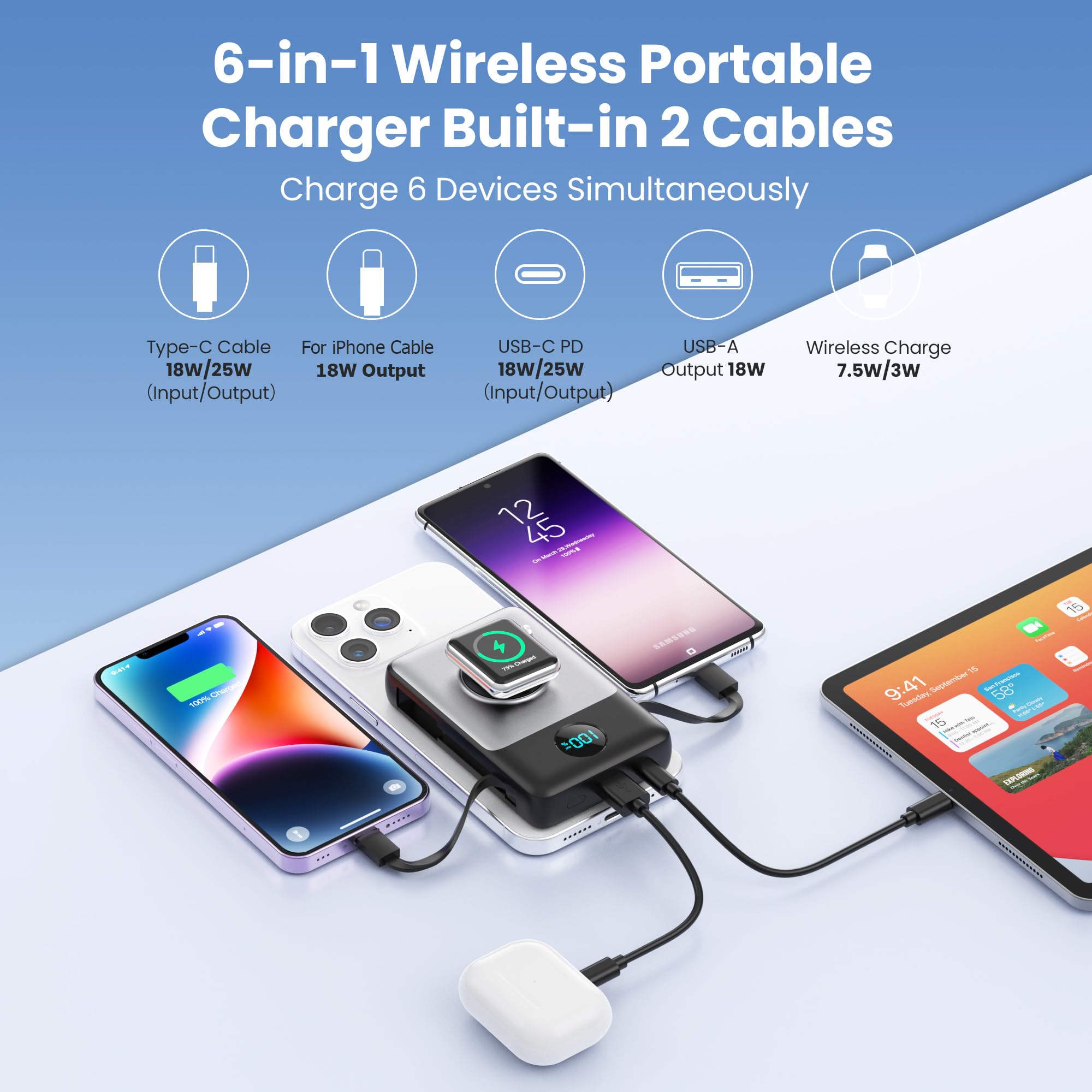 APHUWJ magnetic charging attachment to iPhone and Apple Watch for cable-free power.