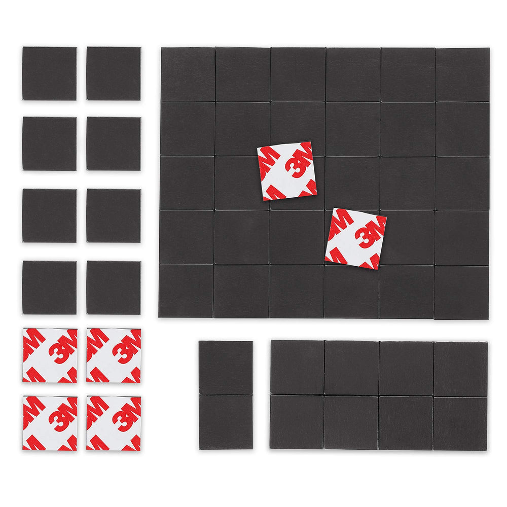 Four taped sheets keeping magnets organized for quick use.