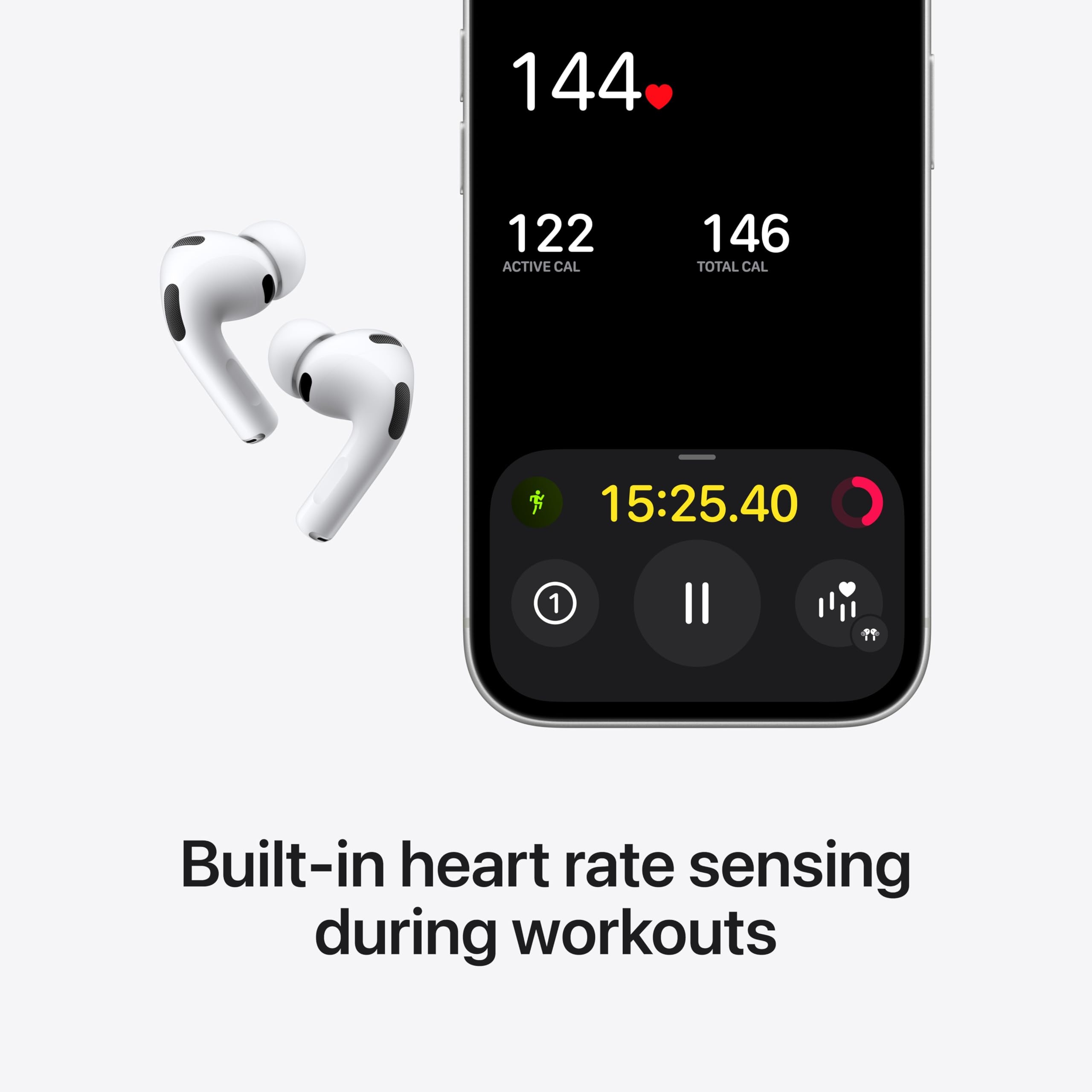 Apple AirPods Pro 3 with active noise cancellation indicated by sound waves.